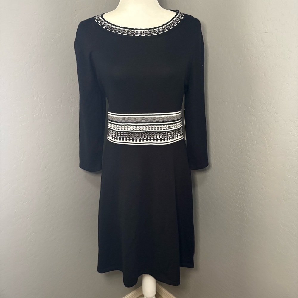Zoe‎ + Phoebe NWT Black & White Knit Long Sleeved Dress Size PM
